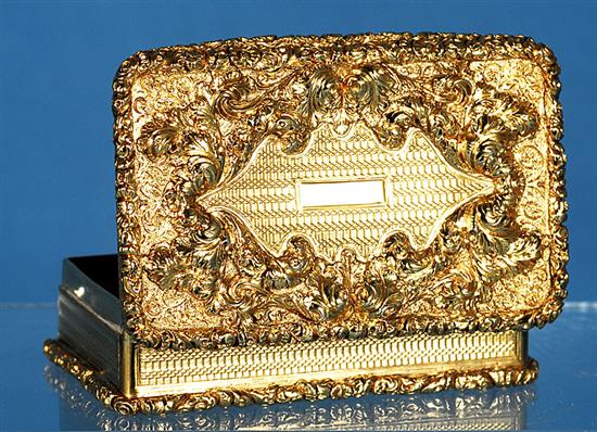 A fine George IV silver gilt table snuff box, by John Bettridge Length 88mm Weight 5.8oz/181grms